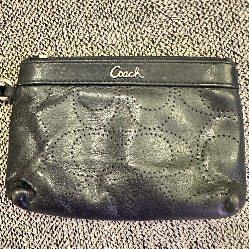 Coach black leather wristlet pouch.purse